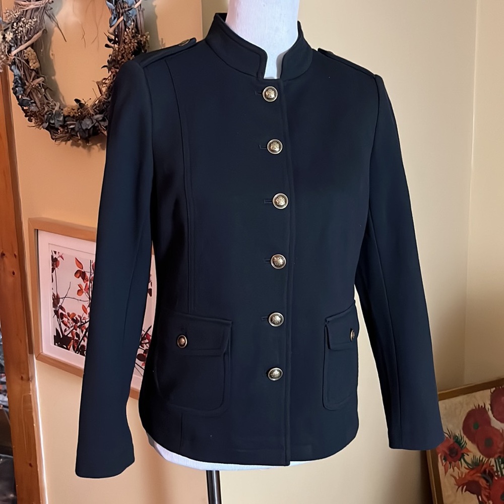 TALBOTS Size 6 Military Blazer Brass Buttons Epaulettes Notch Collar $169 NEW